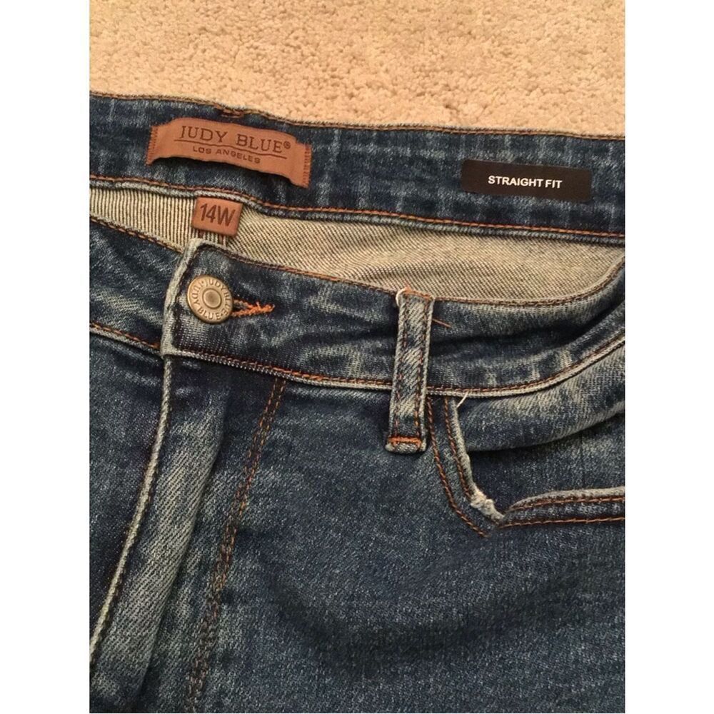 Judy Blue Medium Blue Straight-Leg Jeans with Buffalo Plaid Cuff - Picture 5 of 6